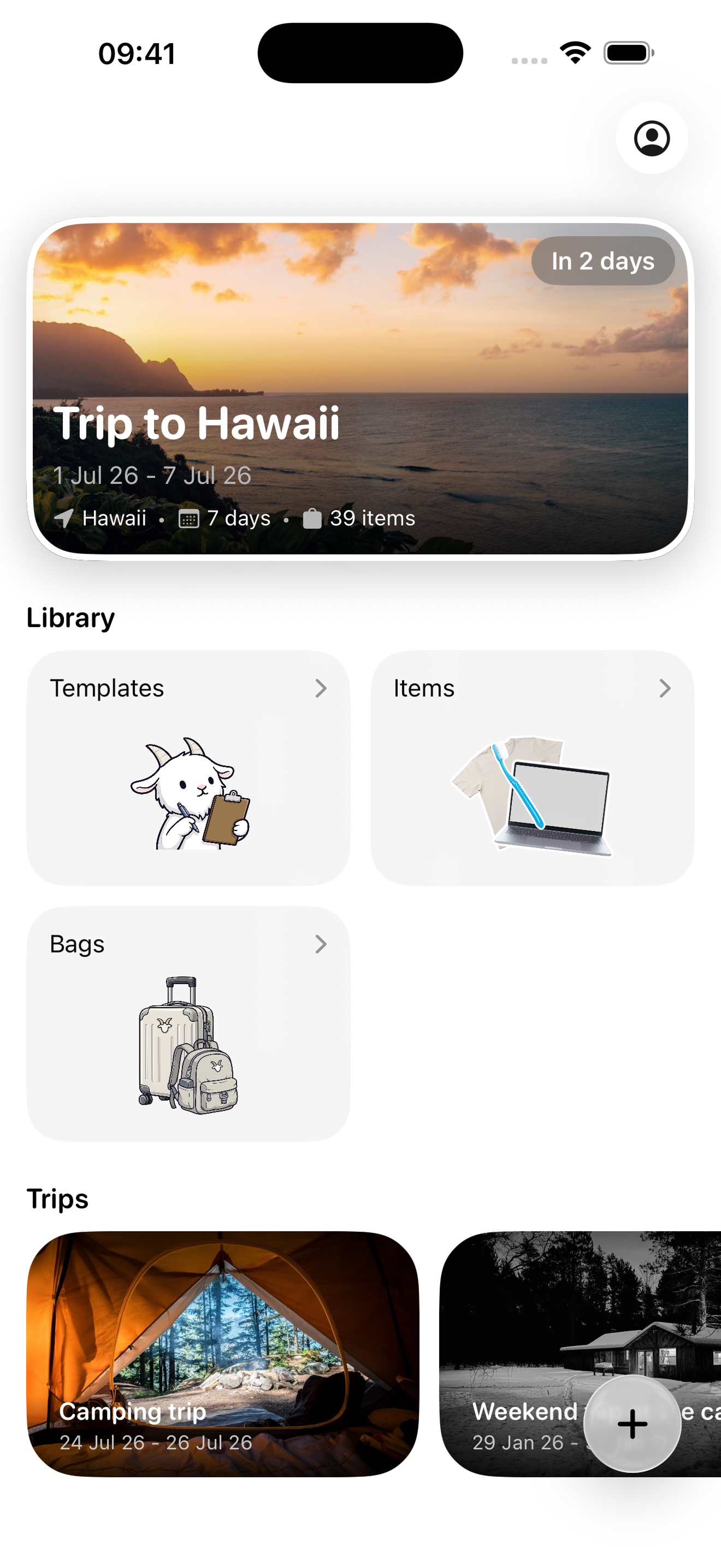 PackGoat packing list app showing a trip with its list ready to go